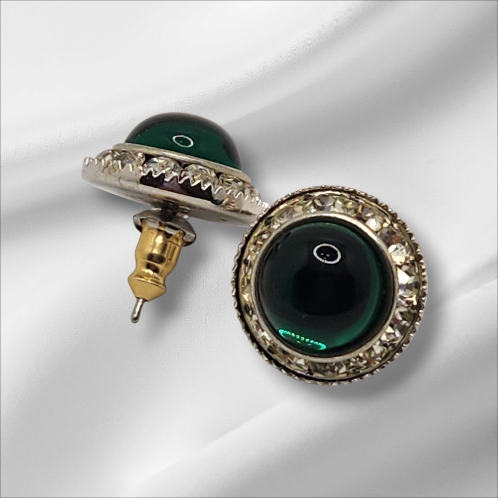 VINTAGE TASSEL EARRINGS DEEP OCEAN GREEN WITH Rhinestones WOMENS
